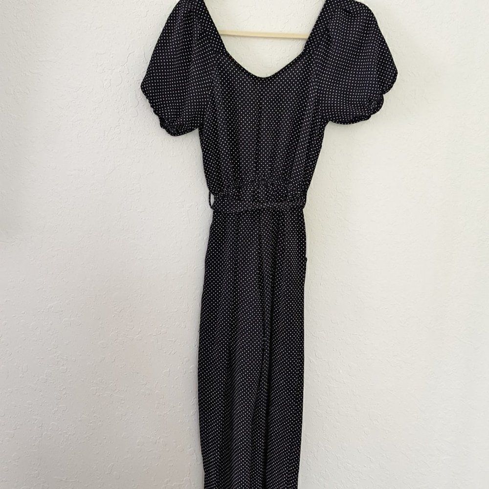 Women's Monteau Romper XS Dark Black White Polka Dots Capris Pant Button Pockets - Picture 8 of 8
